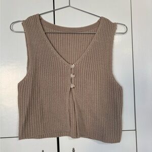SHEIN Taupe Ribbed V-Neck Button Front Knit Tank